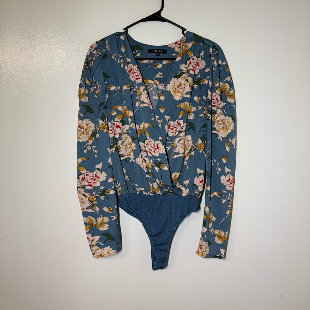 Fore Women’s Blue Floral Long Sleeve Bodysuit
